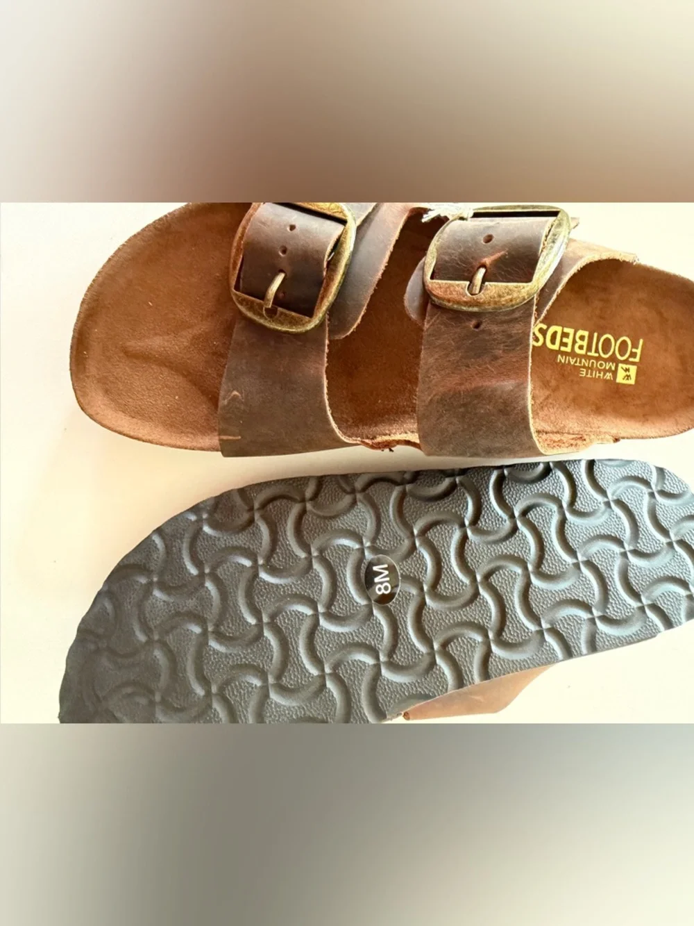 White Mountain Brown Leather Footbed Sandal with Textured Black Sole - Picture 3 of 4
